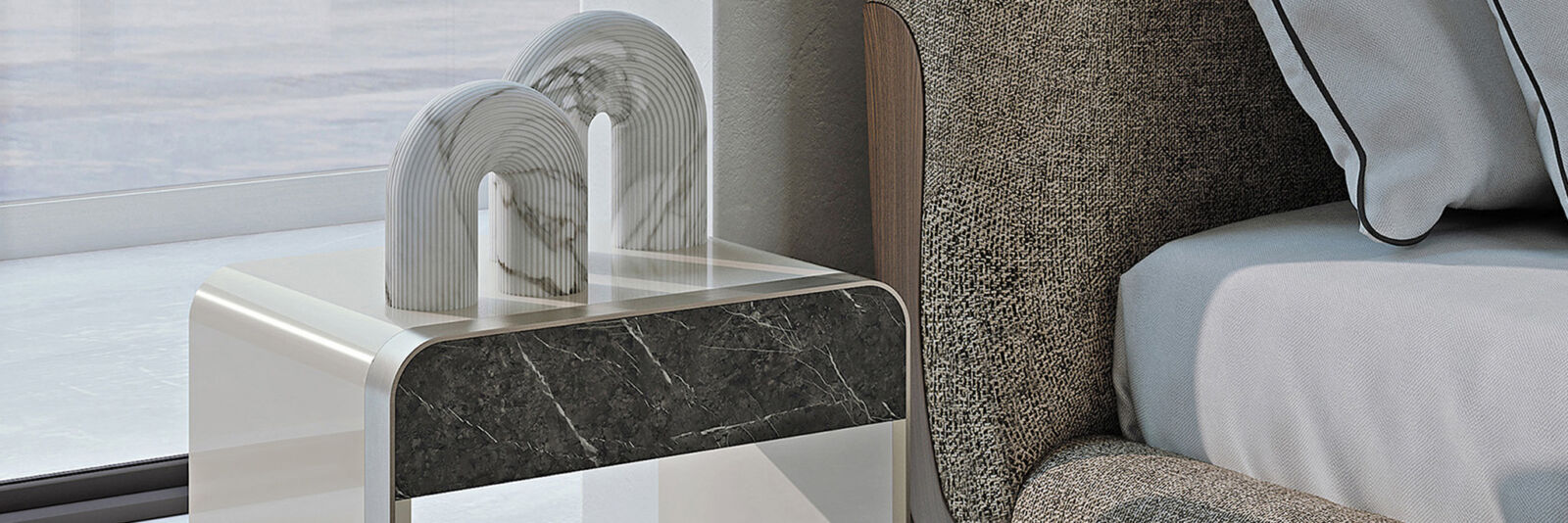 Lit et table de chevet